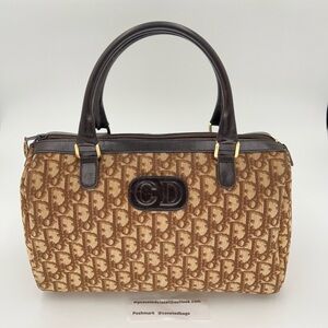 Vintage Dior Trotter Boston Bag Brown Monogram Handbag 30cm w/Entrupy COA